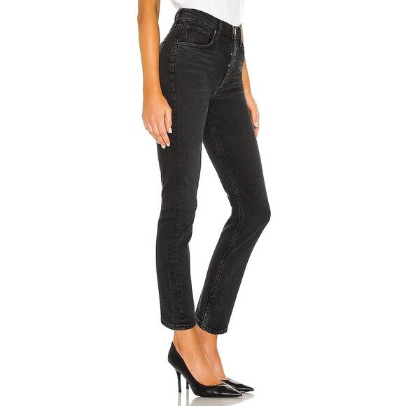 Agolde Women's Riley High Rise Straight Crop Jeans Panoramic Black Size 25 - Picture 3 of 8